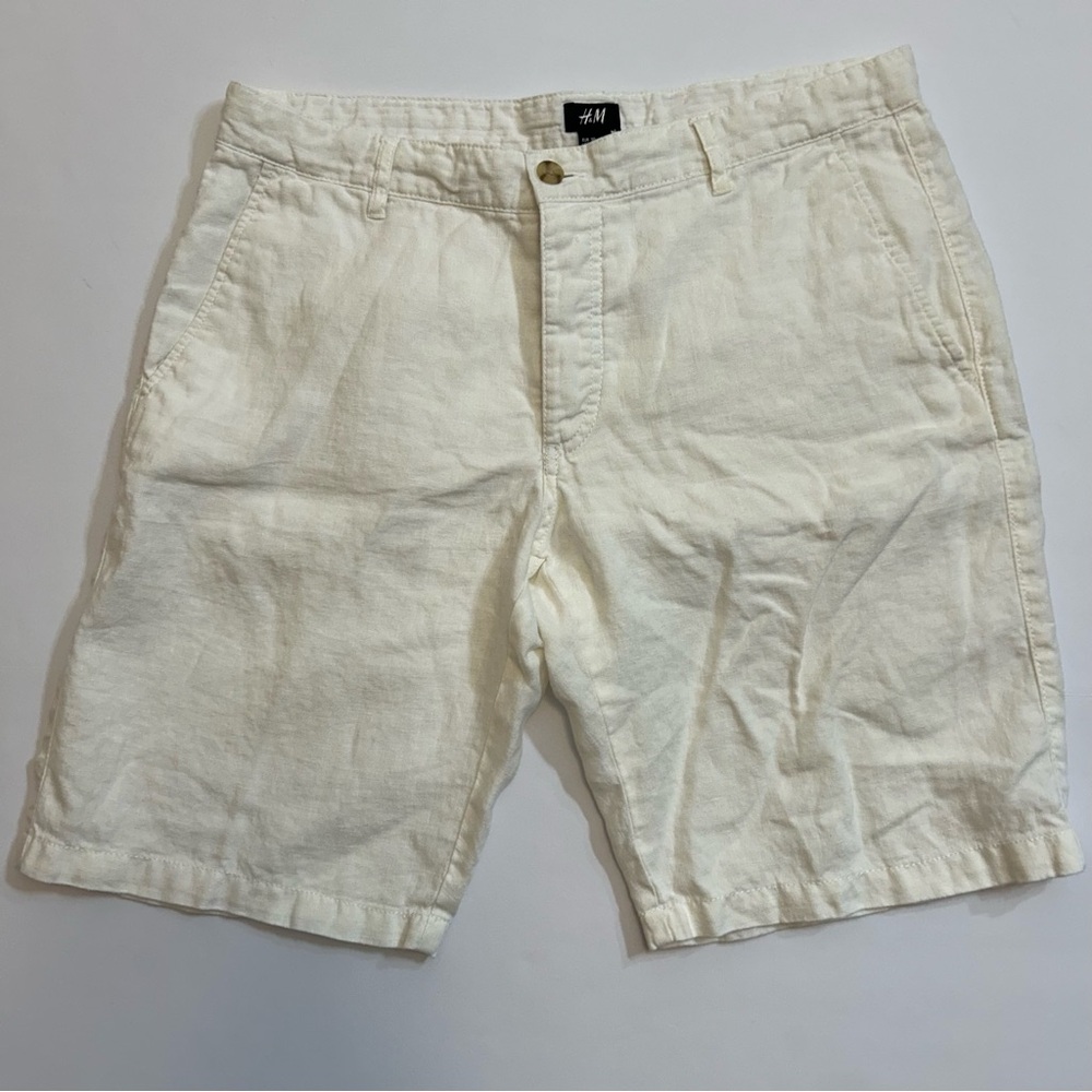 H&M Men's Cream Shorts‎ 100% Linen Beach Casual  Shorts